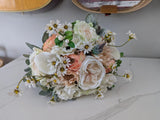 Peach & White Artificial Flower Bride Bouquet Handmade By Wedding Florist Bouquet