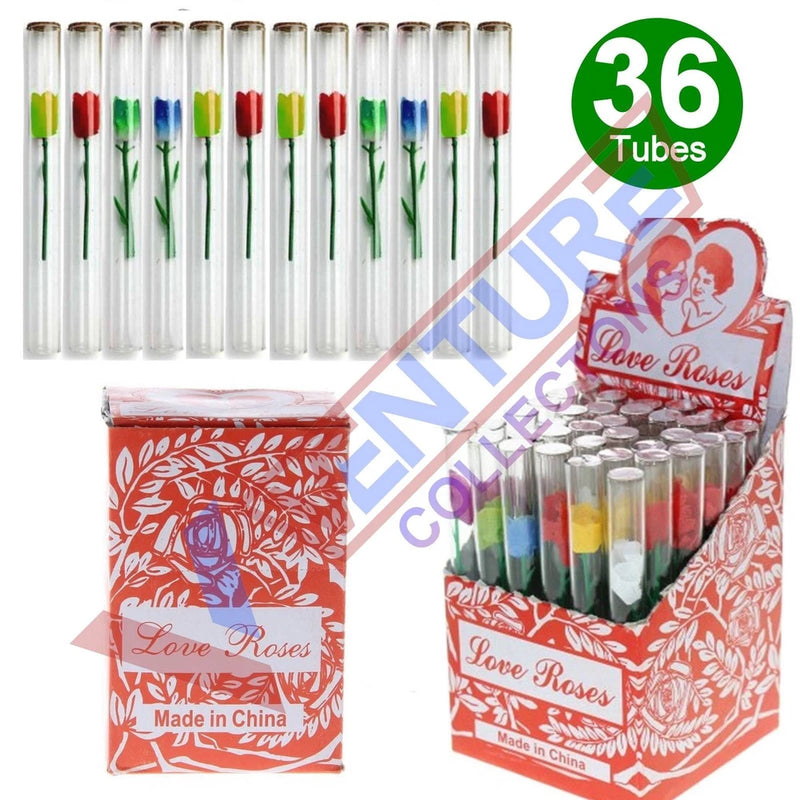 Love Roses glass tubes set, box of 36 tubes with colorful tips