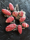 Red Carnation Mosaic Garden Jasper Silver  18Ó-22Ó Necklace Dainty Flower Links Carnation
