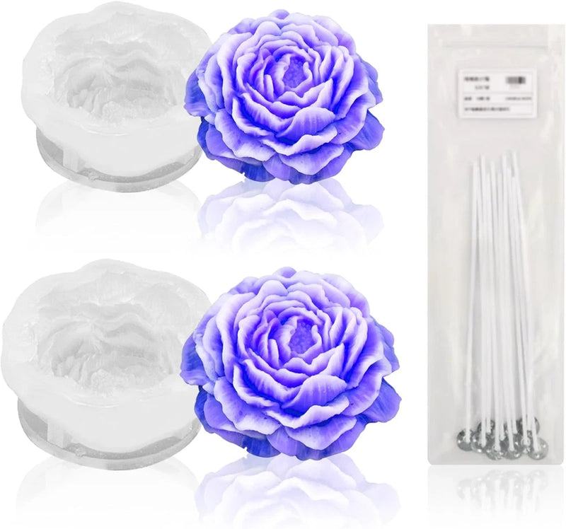 2Pcs Peony Silicone Candle Flower Wax Mold Silicone for Candles Resin Making Mol Peony