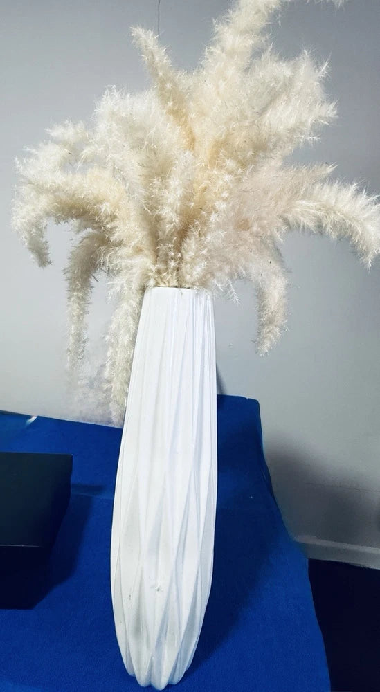 Artificial Pampas Grass Arrangement & Centerpiece in White Vase, Beige & White Pampas Grass