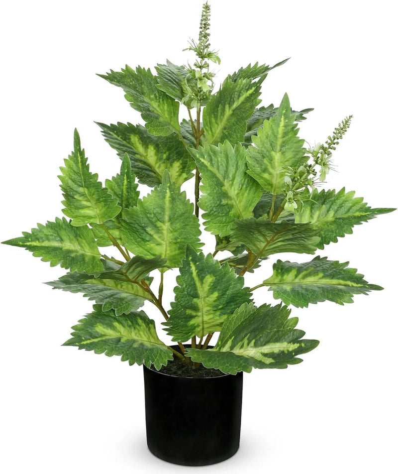 Artificial Plants Indoor with Pot 16.9" Faux Potted Perilla Plants Indoor Decora Green Plant