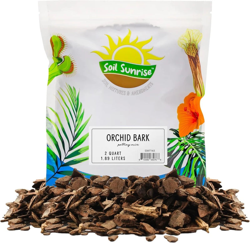 Orchid bark potting mix in 2-quart plastic bag, natural brown.