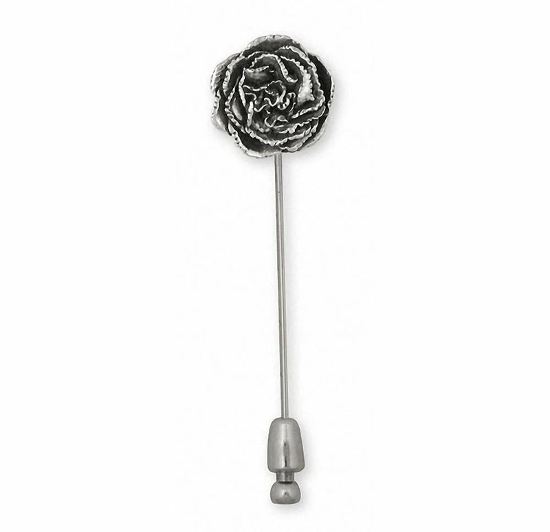 Sterling silver carnation flower brooch pin with long straight post and clasp