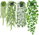 4 Pcs Artificial Hanging Plants with Pots - Realistic Fake Eucalyptus & Ivy Vine Green Plant