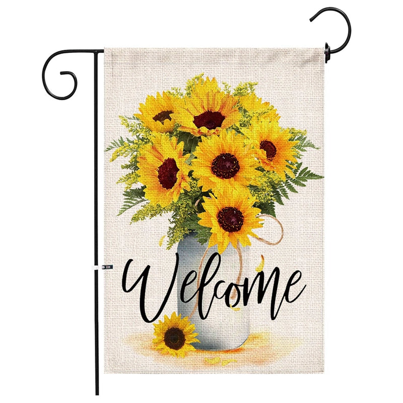 Hexagram Sunflower Arrangement Vase Welcome Garden Flag Double Sided,Burlap S... Sunflower