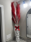 Red & White Christmas Pampas Arrangement in Ceramic Vase | 58" Holiday Decor Pampas Grass