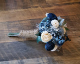 Dusty Blue Navy Bridal Bouquet Sola Wood Flower Artificial Bridesmaid Wedding Bouquet