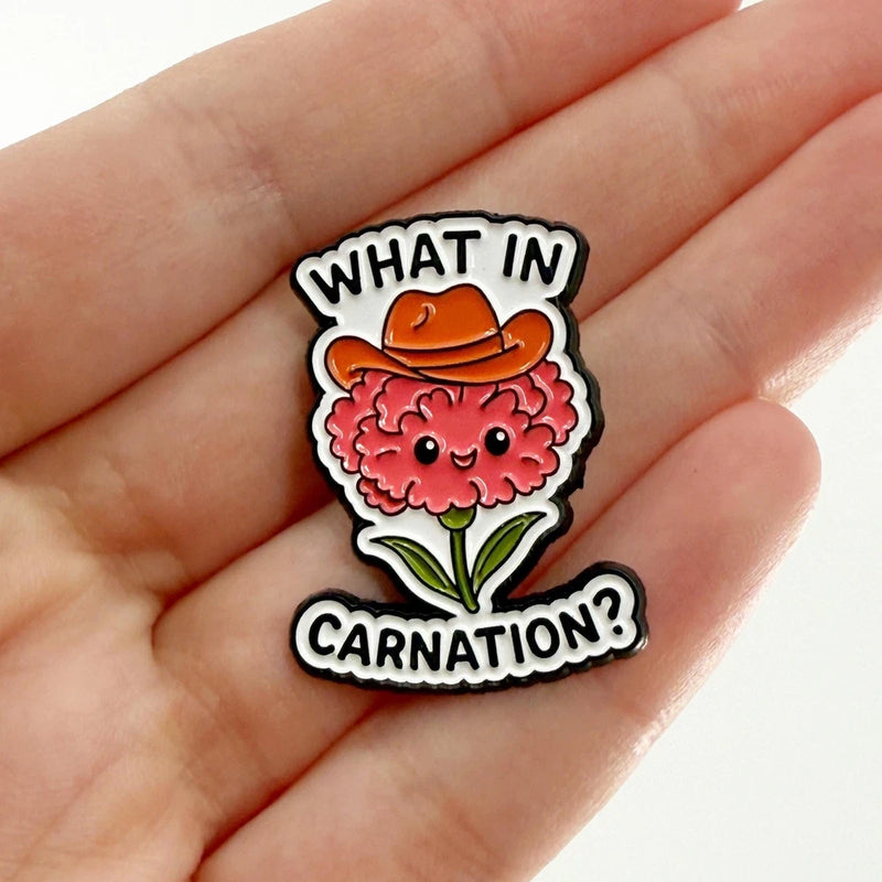 What in Carnation Funny Soft Enamel Pin, Carnation Flower Jewelry, Nature Lover Carnation