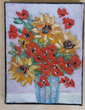 Poppies, poppy,  sunflowers, oil on canvas painting, flowers,  appr. 14x18 cm Sunflower