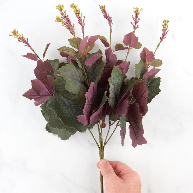 Artificial grape leaf bush with purple and green grapevine leaves, bundled stems