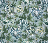 BALLARD DESIGNS ALORA CELADON GREEN OVERSIZE FLORAL MULTIUSE FABRIC BY YARD 54"W Flowering Plants