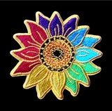 Embroidered Rainbow-Colored Sunflower iron on patch 2 +3/4 inch Sunflower