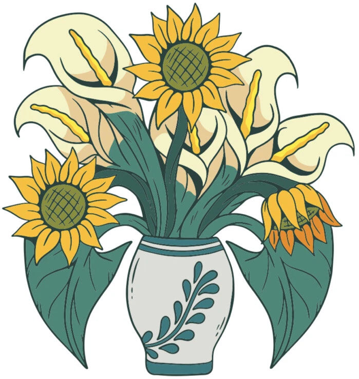 3Ó Sunflower Vase Flowers Yellow Summer Lillies Pretty Country Farm Rustic Home Sunflower