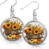 Retro Sunflower Cart Pumpkins Fall Harvest Autumn Thanksgiving Jewelry Gifts Sunflower