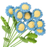 10 Pcs Crochet Flower Handmade Knitted Small Potted Daisy with Stem Blue Daisies
