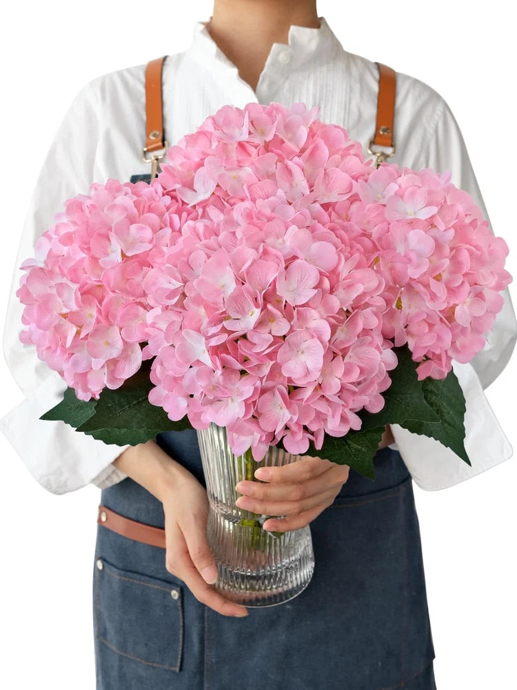 Pink Silk Hydrangea Fake Flowers, 4PCS 21" Large Lifelike Outdoor Artificial ... Hydrangea