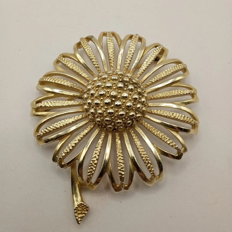 Vintage Sarah Coventry Daisy Mae Sunflower Flower Statement Pin Brooch Gold Tone Sunflower