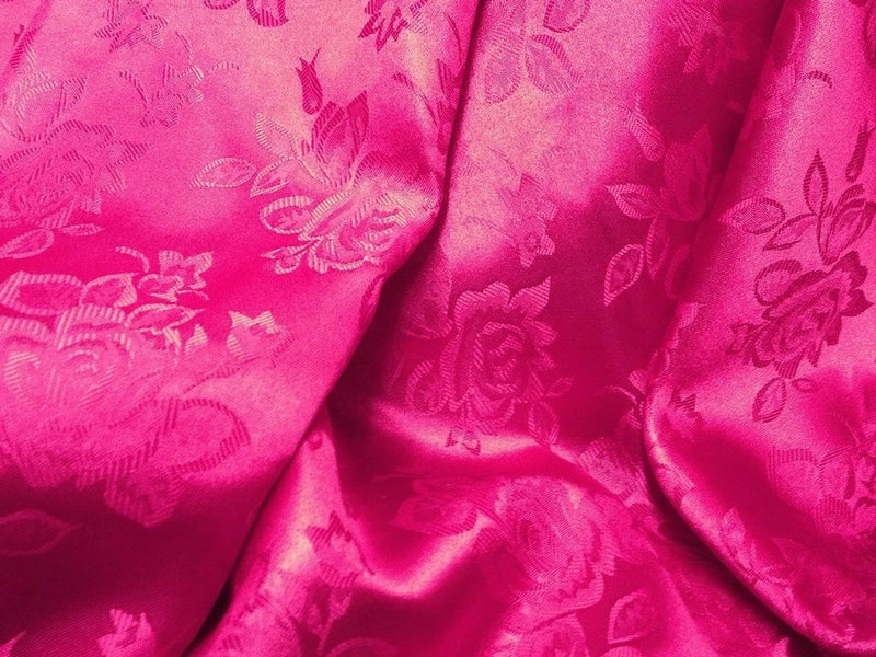 SATIN BROCADE FLORAL JACQUARD FABRIC WEDDING YARD-FUCHSIA Flowering Plants