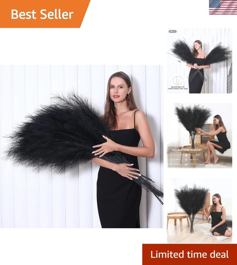 8 Pcs 45 inch Tall Faux Pampas Grass Decor, Large Artificial Black Pompous Gr... Pampas Grass