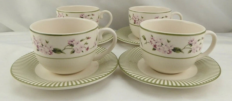Martha Stewart Hydrangea Set 4 Cups and Saucers B Hydrangea
