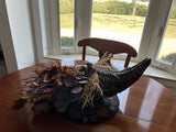 Rattan and Dried Leaves and Flowers Centerpiece Cornucopia Dried Flower