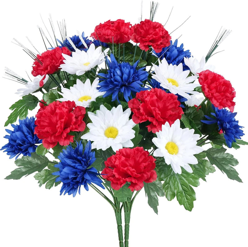 17.3" 13 Heads Artificial Flower Patriotic Memorial Bouquet Red White and Blue F Hydrangea