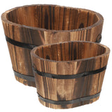 2 Wooden Whiskey Rustic Vintage Flower Pots for Garden Decor- Garden Plants