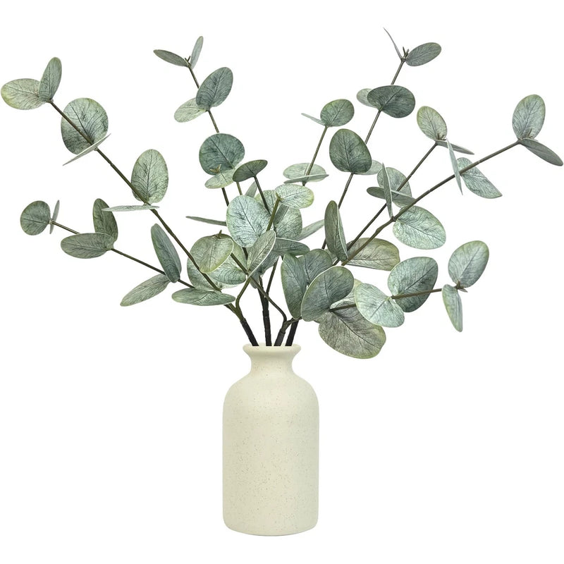 4PCS Artificial Eucalyptus Stems in Ceramic Pot, 15" Fake Plant Green Artific... Green Plant