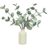 4PCS Artificial Eucalyptus Stems in Ceramic Pot, 15" Fake Plant Green Artific... Green Plant