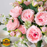 Floweroyal 4 Bunches Pink Silk Peony Flowers, Wedding Party Bouquet Peony