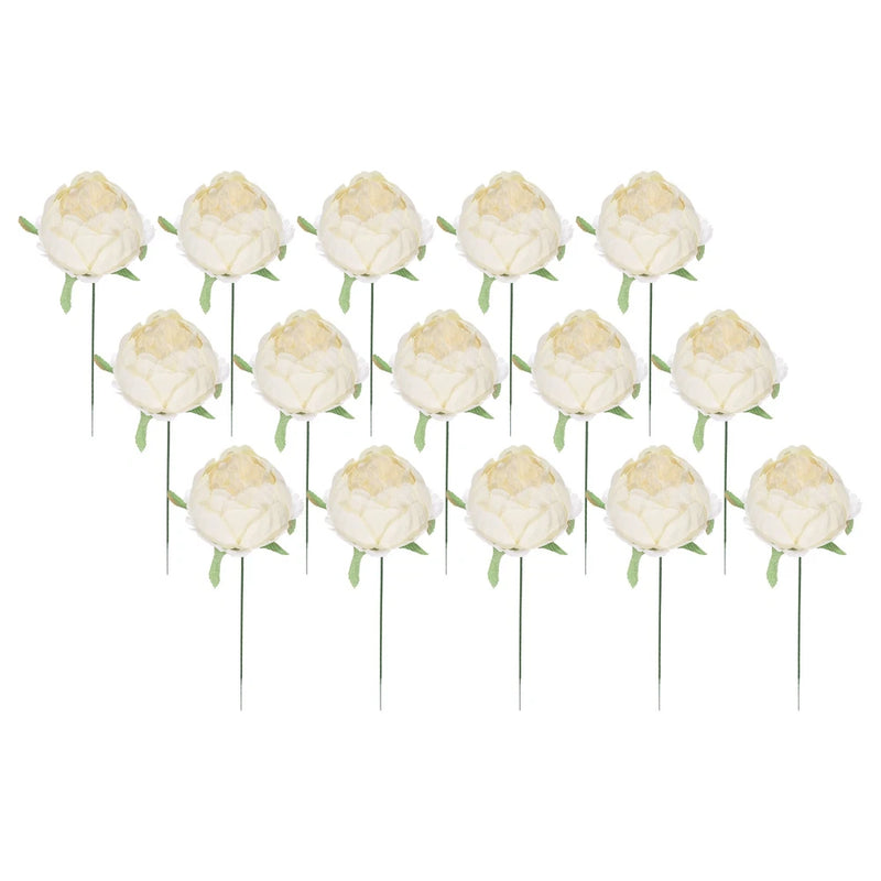 25Pcs Peonies Artificial Flowers, Fake Peony Silk Heads with Faux Stems Beige Peony