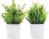 Artificial Potted Plants, 2 Pack Artificial Plastic Plants Small for Home,Office Green Plant
