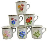 YOU CHOOSE Vintage Porcelain Birth Flower Month Coffee Tea Mug Cup GOLD TRIM Carnation