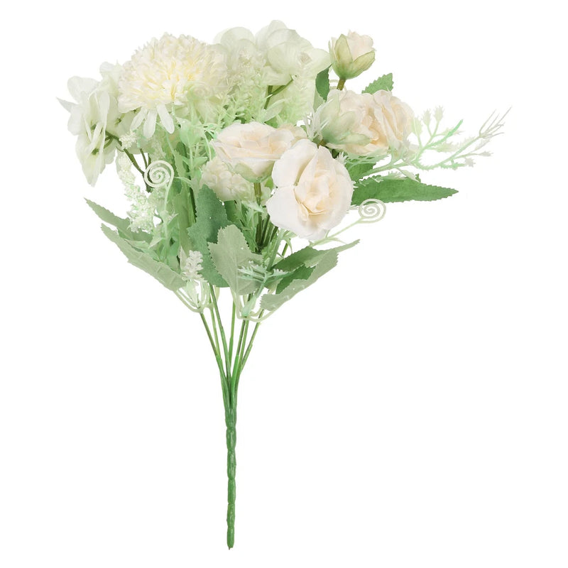 7 Branch Artificial Silk Rose Hydrangea Fake Flowers with Stem White Hydrangea