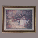 Vintage Garden Terrace Tea Scene Floral Hydrangea Print Framed Shabby Chic Art Hydrangea