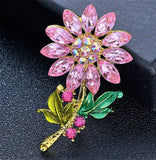 Charming SUN FLOWER Daisy Rhinestone Enamel Vintage Inspired Style Brooch Pink Daisies