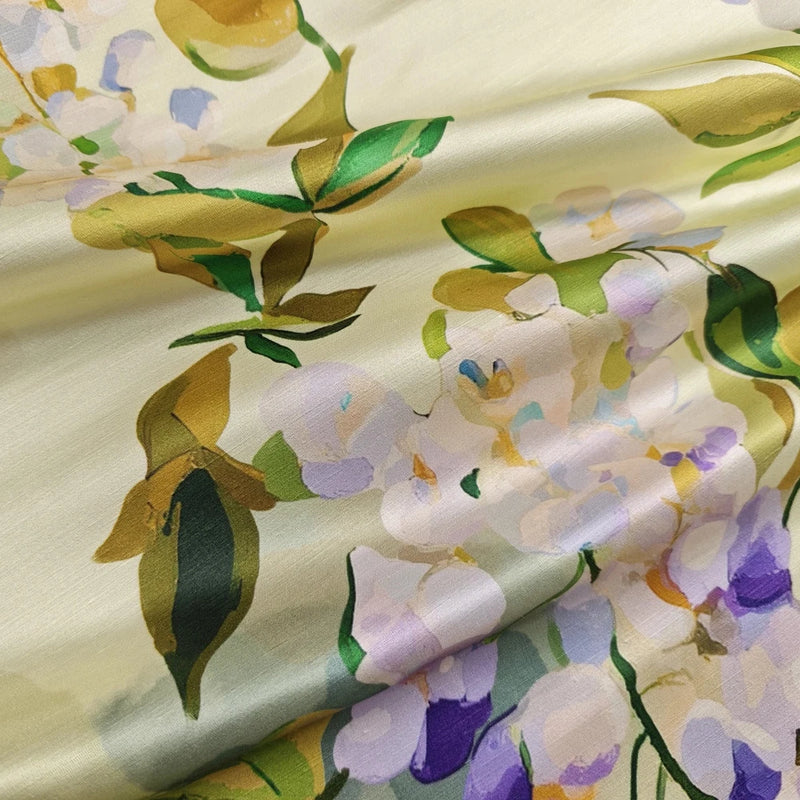 Flower Natural Charmeuse Linen Silk Material Heavy 31 Momme Silk Linen Fabric Flowering Plants