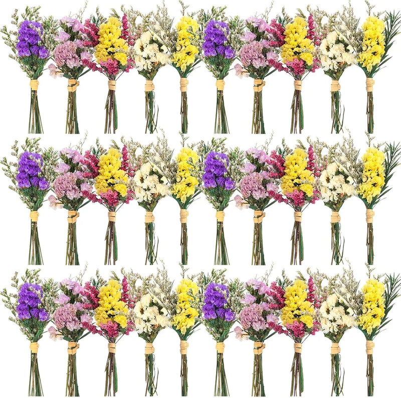 30 Pcs Mini Dried Floral Bouquets with Stem for Vase, Wedding, DIY Decor Dried Flower