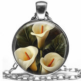 Greek "Beauty" Calla Lilies Necklace Pendant 24" Chain Handcrafted Floral Gifts Lily