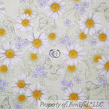 BonEful Fabric FQ Cotton Quilt Green Purple White Yellow Daisy Flower Butterfly Daisies