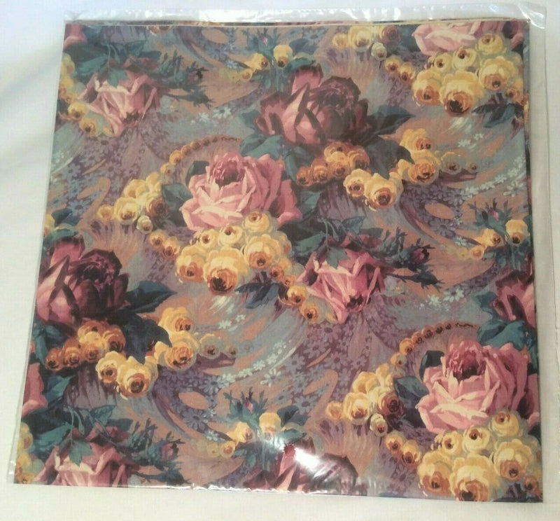 NOS 1980's Vintage Floral Watercolor Roses  Gift Wrap Paper Roses