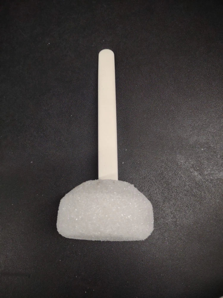 Vintage flex-foam bouquet holder with white foam head and vertical tube stem