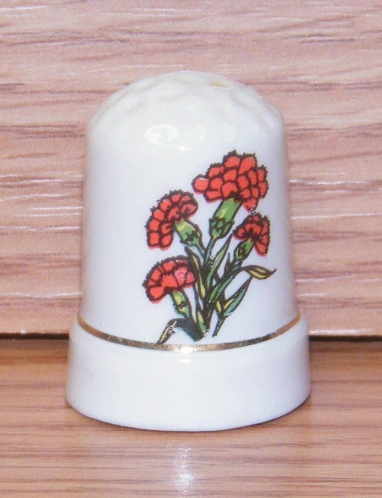 Unbranded Red Carnation Flower Ceramic Collectible Souvenir Thimble! Carnation