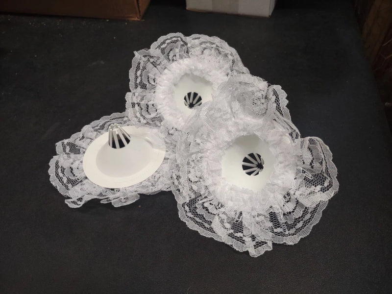 Set of 3 white lace bouquet collar rings, circular with decorative eyelet accents
