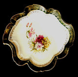 Royal Coburg Germany Hand Painted Carnations Serving Bowl Green /Gold Trim MINT Carnation