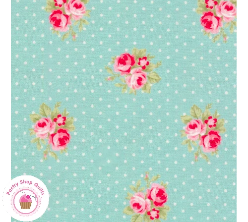 Moda BAREFOOT ROSES TW03AQ Blue Floral Dot TANYA WHELAN Quilt Fabri SHABBY CHIC Roses