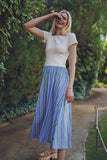 Smith & Quinn NWT Cream/Hydrangea stripe short sleeve Aubrie Midi dress, XL Hydrangea