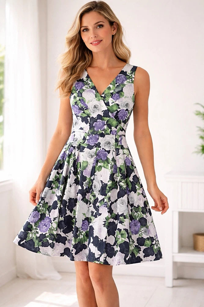 Talbots x Oprah Magazine Dress 6 Hydrangea Fit & Flare Surplice Pockets Spring Hydrangea