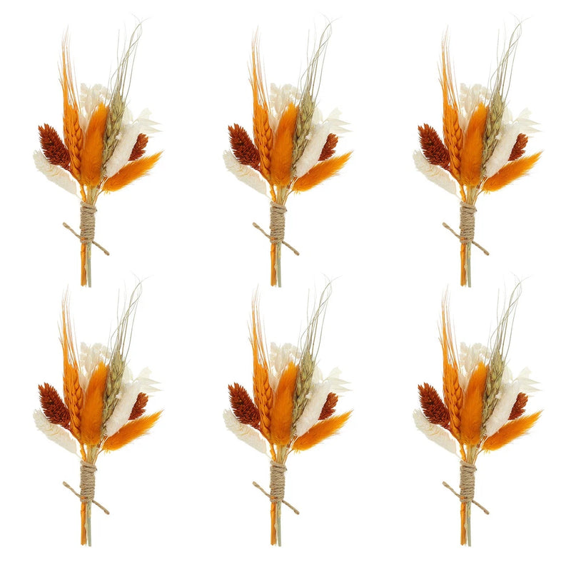 6 Pcs Mini Pampas Grass Dried Flower Bouquet Baby's Breath Boho DIY Gift Orange Dried Flower